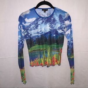 Delia’s Sheer Mountain Scene Long-sleeve top CA